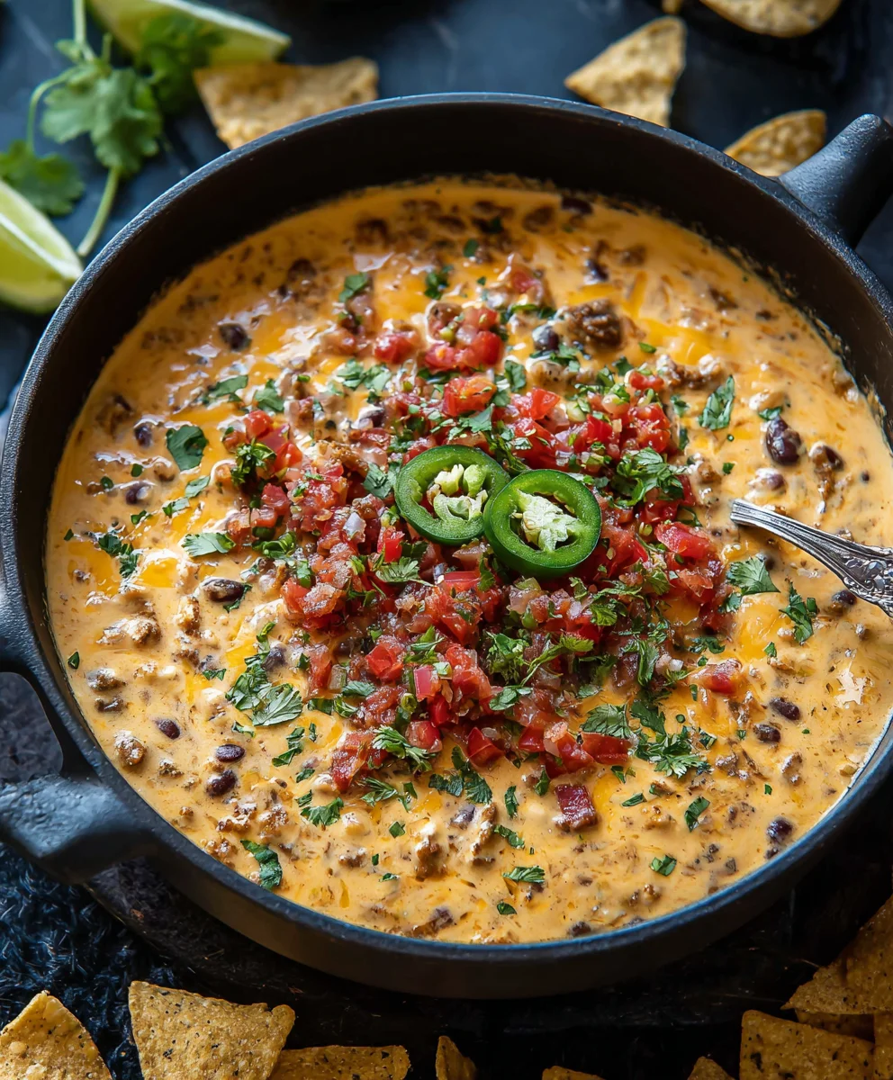 Spicy Cowboy Queso-Easy Beef Dip Recipe