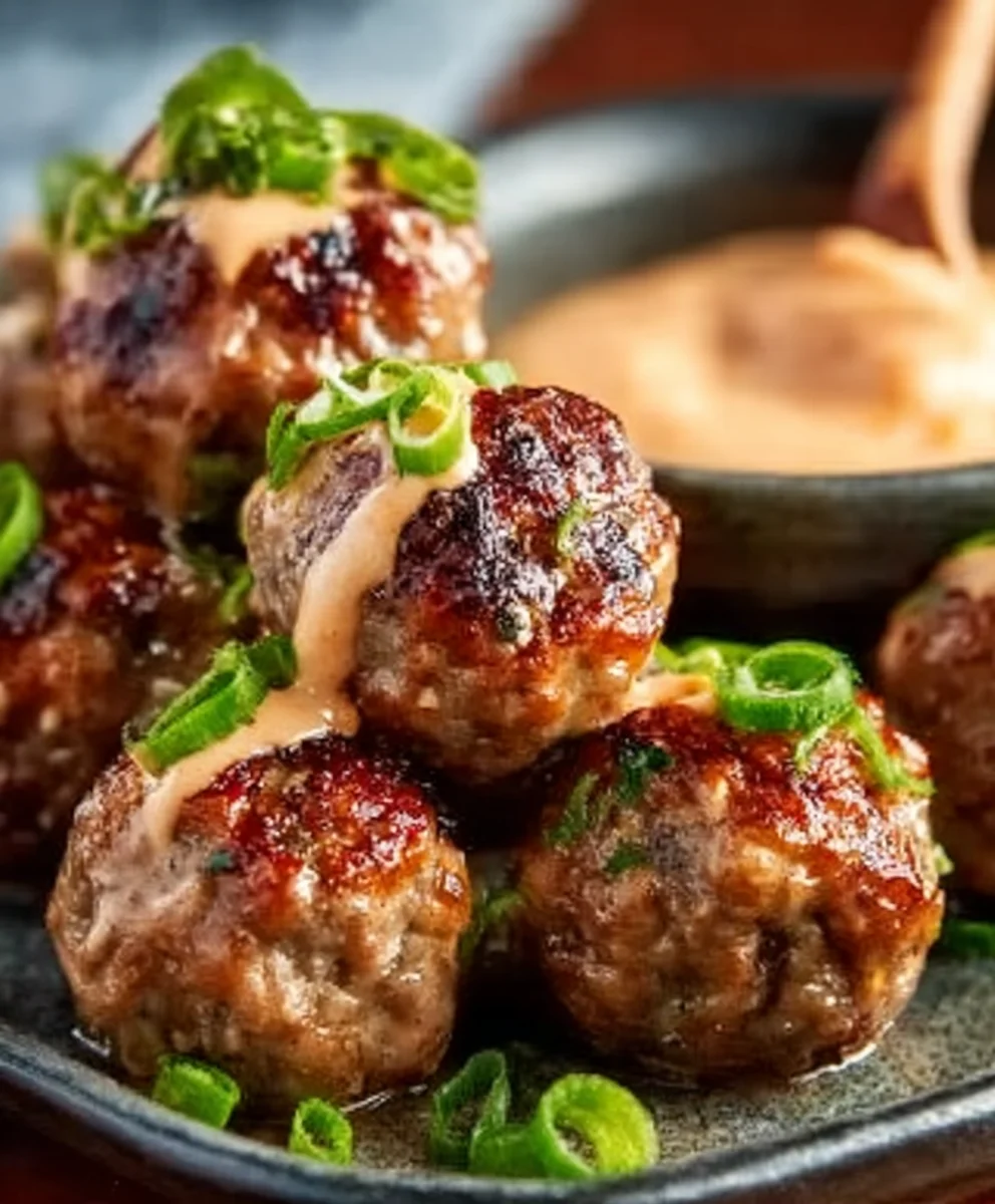 Korean BBQ Beef Meatballs Spicy Mayo Dip Recipe