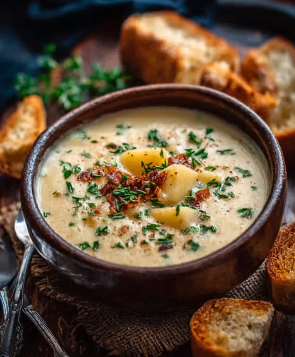 Hearty Cheddar Garlic Herb Potato Soup-Easy & Delicious