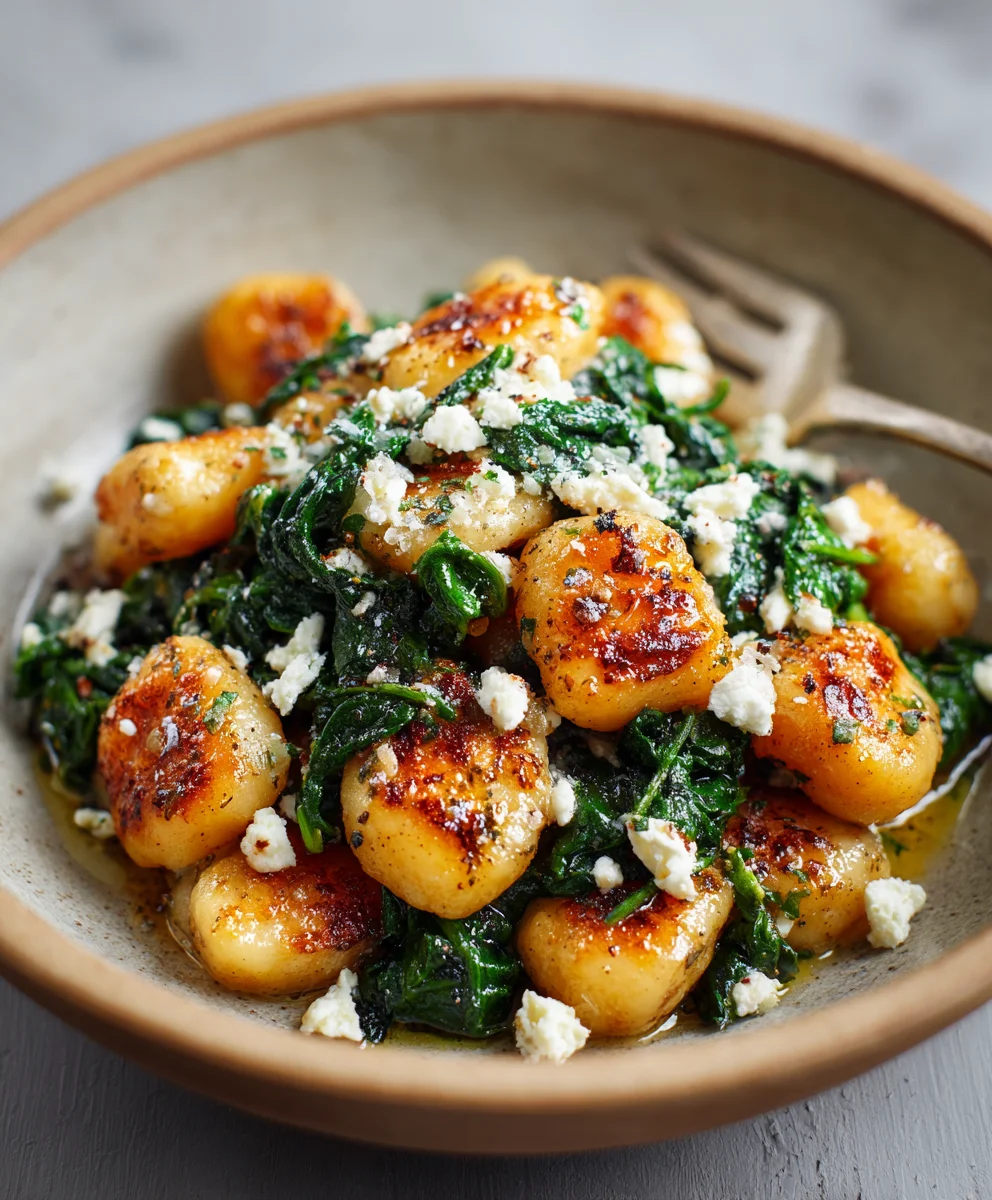 Crispy Gnocchi with Spinach and Feta- Easy Dinner