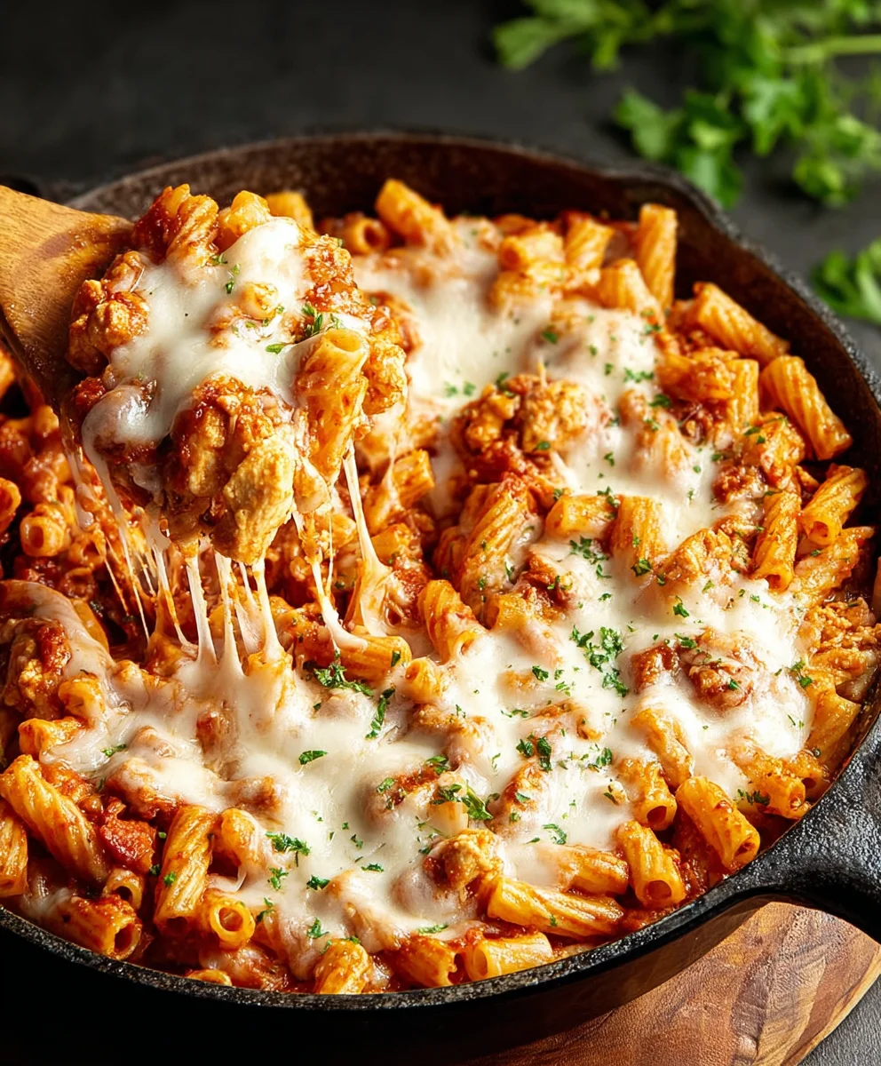 Easy Chicken Parmesan Pasta Skillet Dinner