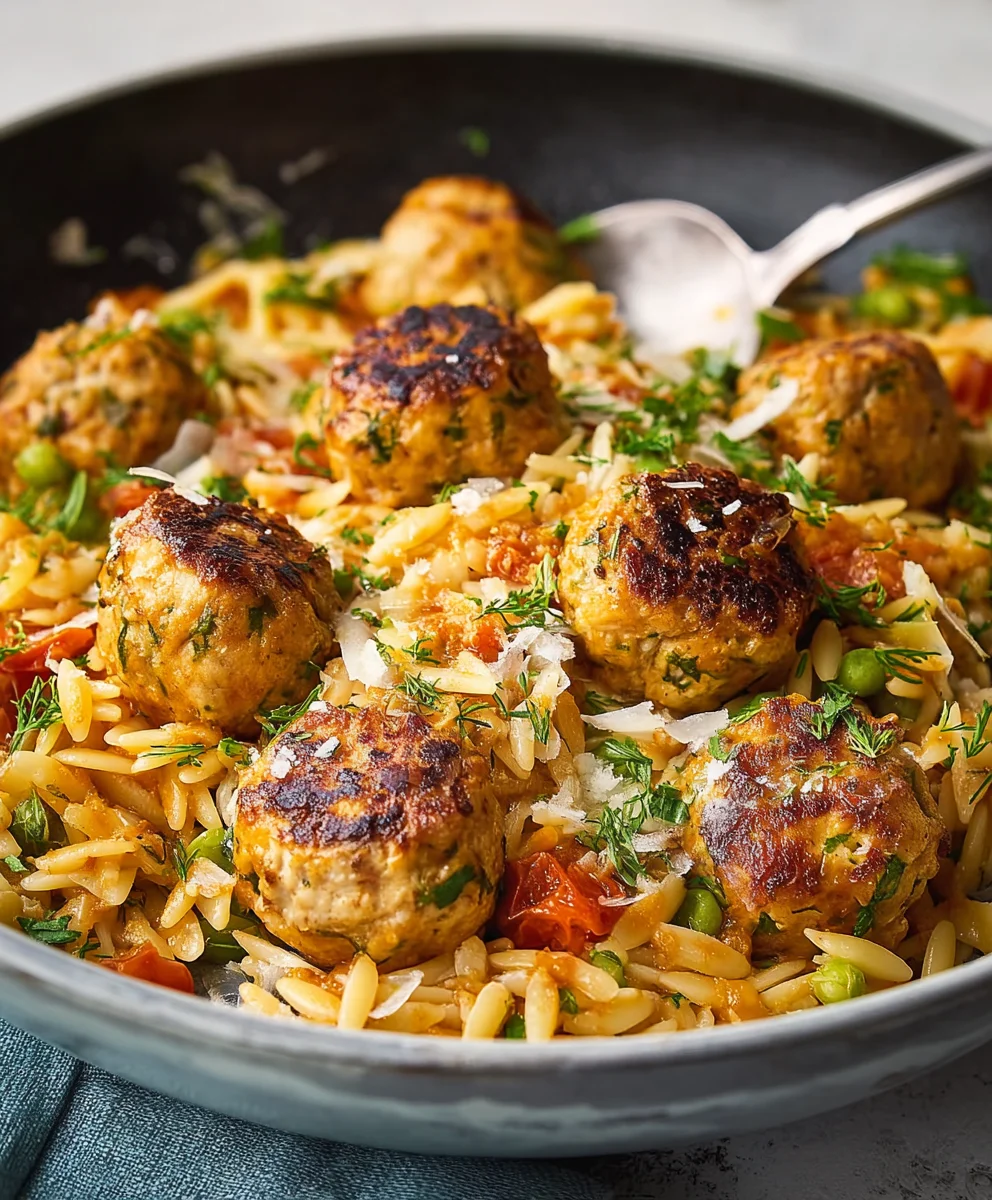 Easy One-Pan Chicken Meatballs & Orzo Dinner