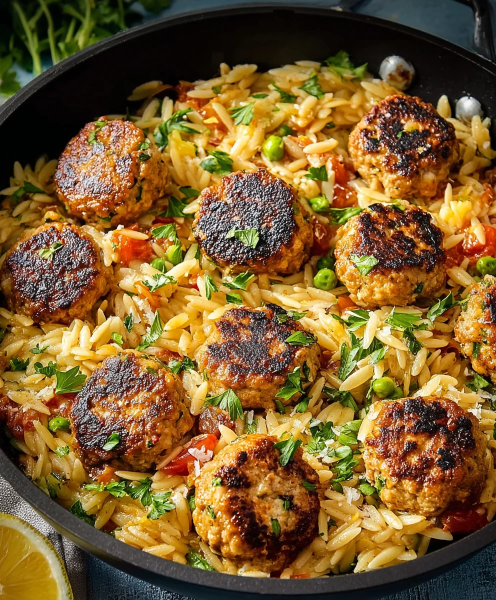 Easy One-Pan Chicken Meatballs & Orzo Dinner