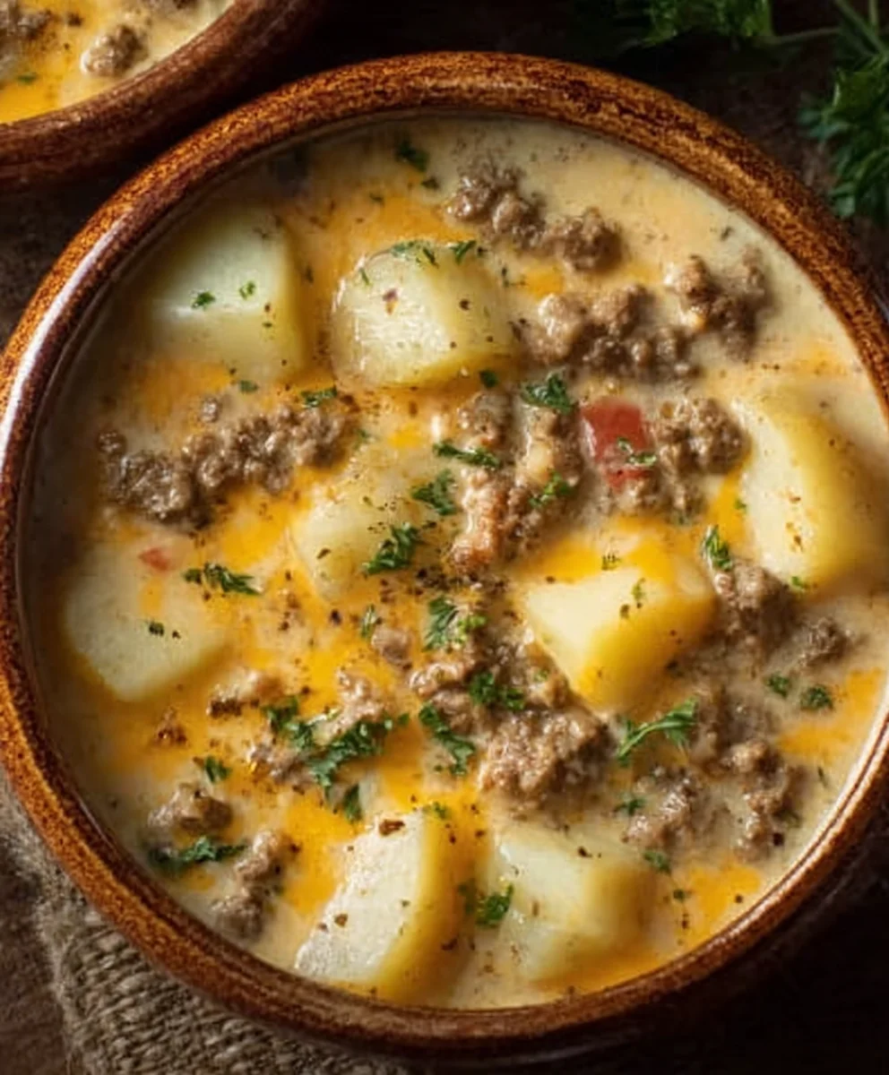 Cheesy Beef Beef Hamburger Potato Soup - Easy Comfort Food
