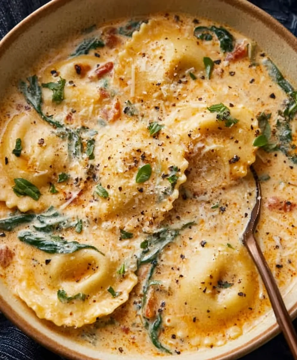 Creamy Tuscan Beef Ravioli Soup Recipe