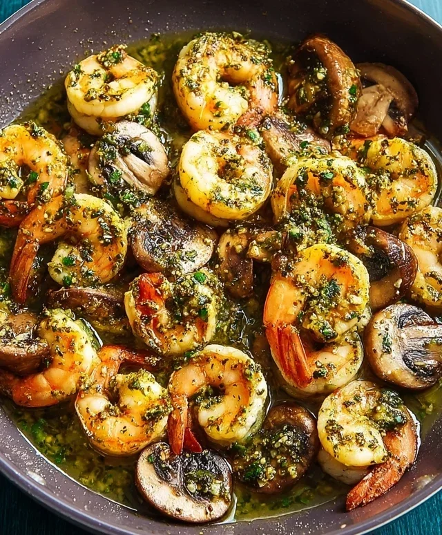 Pesto Shrimp with Mushrooms