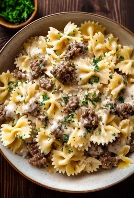 Beef Bowtie Pasta with Alfredo Sauce