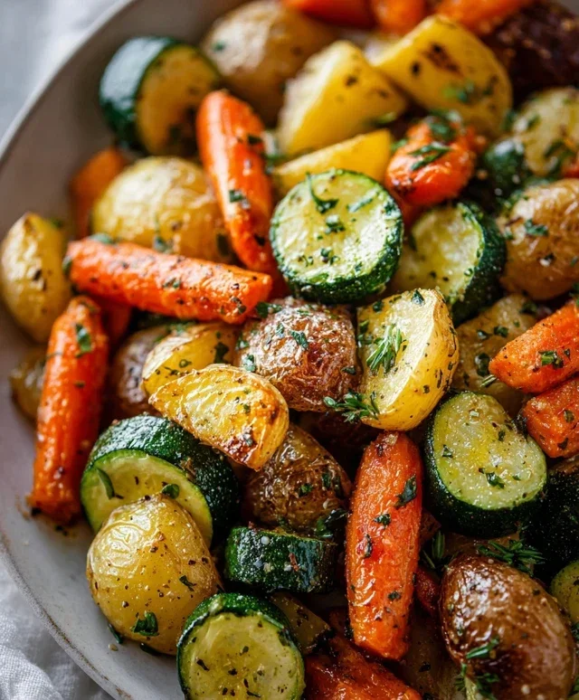 Garlic Herb Roasted Potatoes Carrots and Zucchini