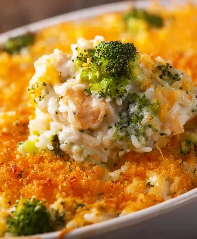 Creamy Chicken Broccoli Rice Cheese Casserole