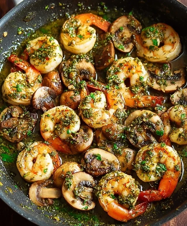 Pesto Shrimp with Mushrooms