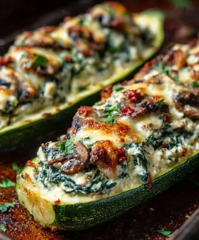 Spinach, Mushroom, and Ricotta Stuffed Zucchini Boats Recipe