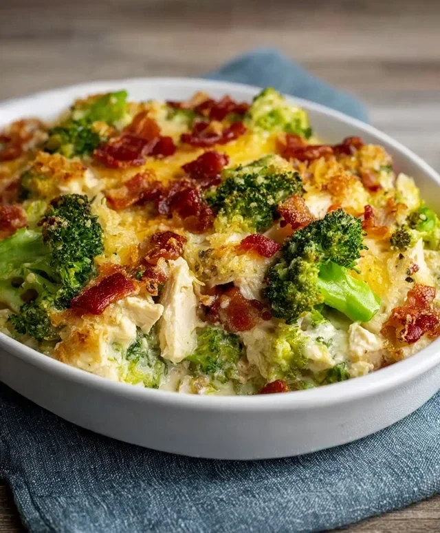 Creamy Low Carb Chicken Casserole with Broccoli and Beef Beef Bacon