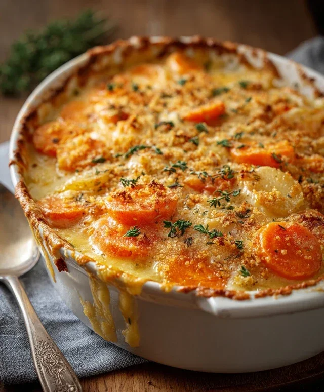 Cheesy Garlic Carrot Gratin – Creamy, Sweet & Savory