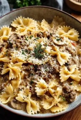 Creamy Parmesan Garlic Beef Bowtie Pasta