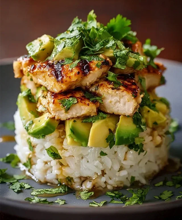 Delicious Honey Lime Chicken & Avocado Rice Stack Recipe