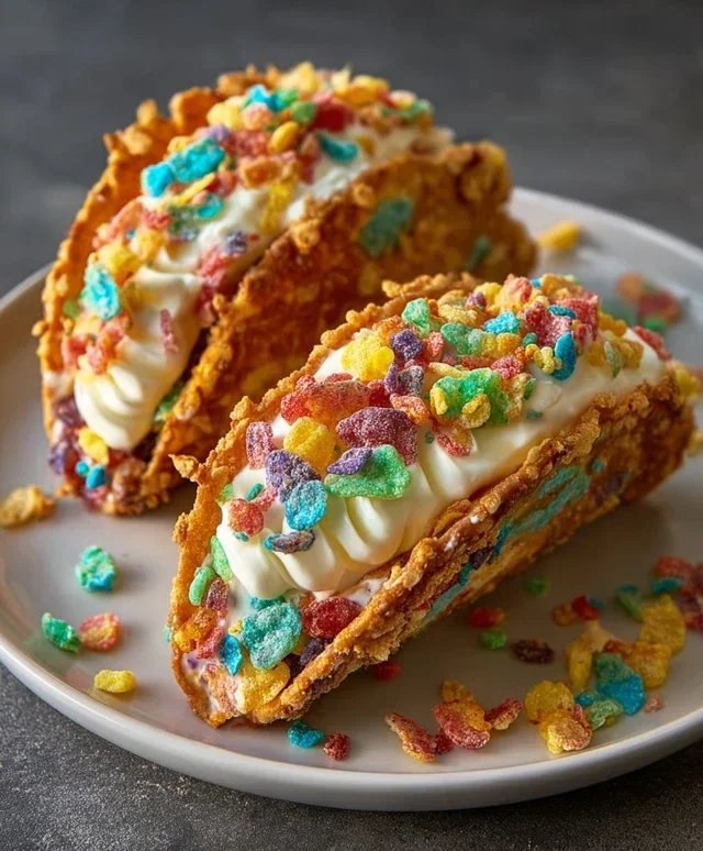 Fruity Pebbles Cheesecake Tacos