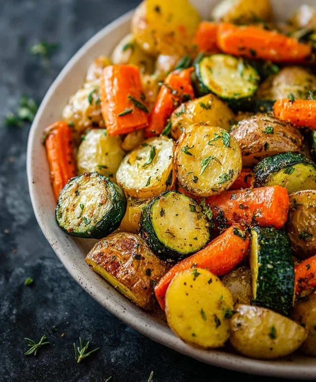 Garlic Herb Roasted Potatoes Carrots and Zucchini