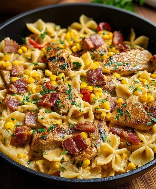 Creamy Chicken and Corn Pasta with Beef Beef Bacon