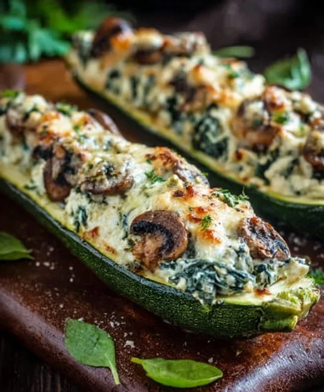 Spinach, Mushroom, and Ricotta Stuffed Zucchini Boats Recipe