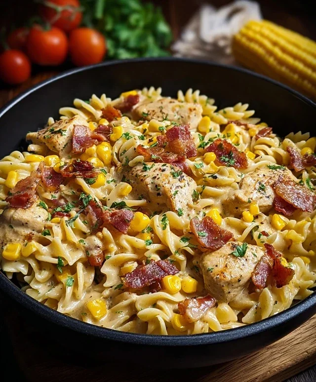 Creamy Chicken and Corn Pasta with Beef Beef Bacon