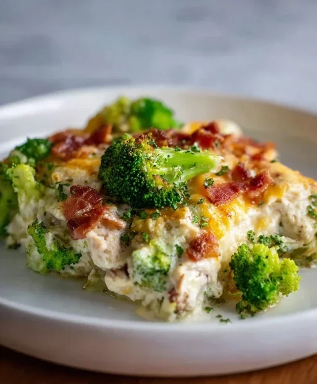 Creamy Low Carb Chicken Casserole with Broccoli and Beef Beef Bacon