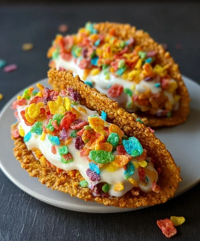 Fruity Pebbles Cheesecake Tacos