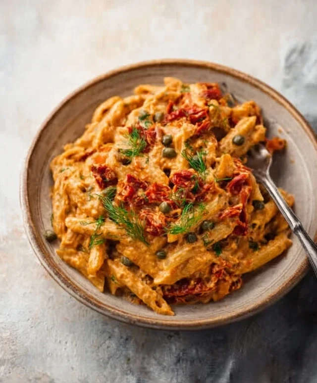 Creamy Sun-Dried Tomato Pasta with Capers and Dill