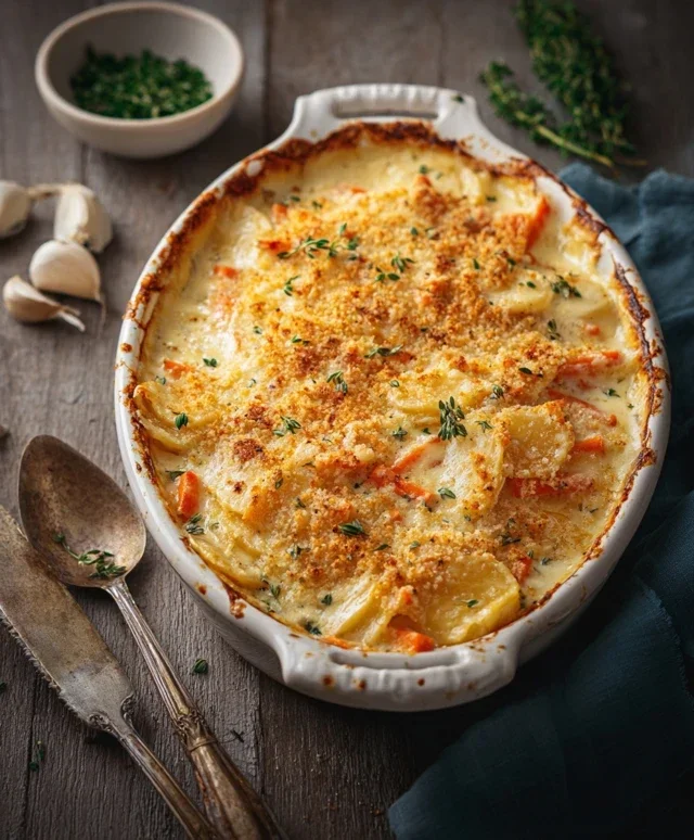 Cheesy Garlic Carrot Gratin – Creamy, Sweet & Savory