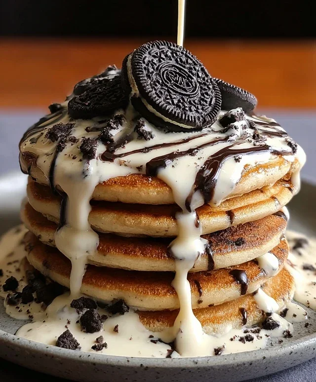 Oreo Pancakes with Cream Cheese Drizzle