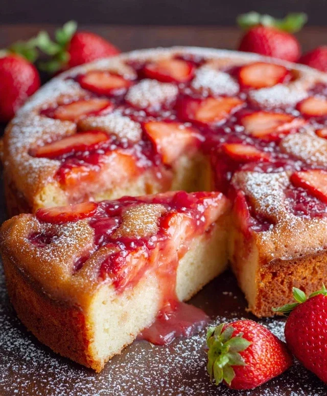 Easy Strawberry Cake with Strawberry Sauce