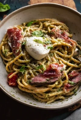Creamy Basil and Garlic Pasta with Beef Beef Prosciutto and Burrata — Inspired With A Twist