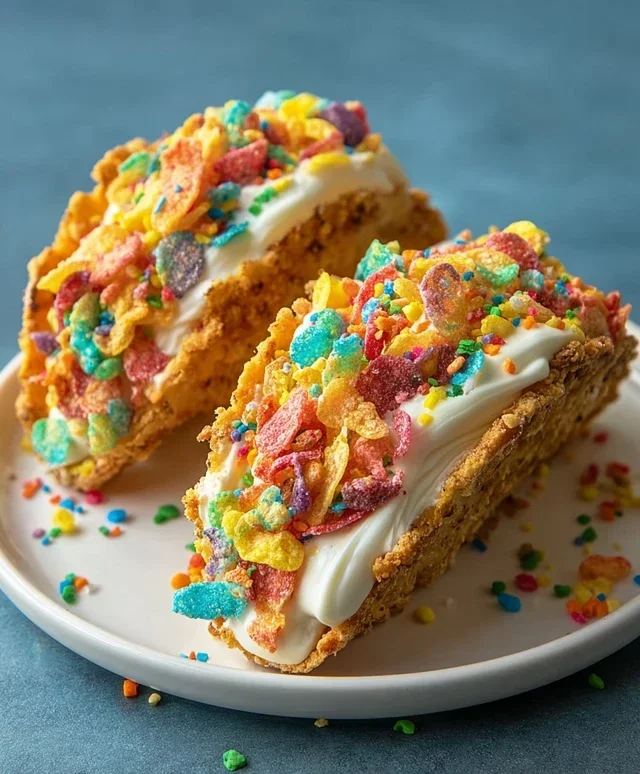 Fruity Pebbles Cheesecake Tacos