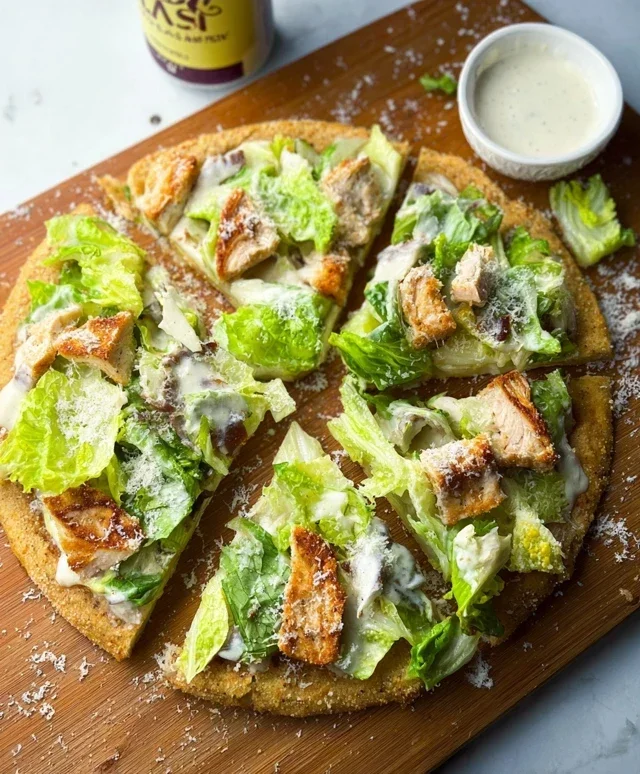 Viral Chicken Crust Caesar Salad Pizza