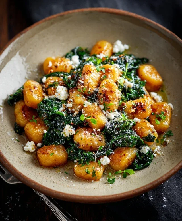 Crispy Gnocchi With Spinach And Feta