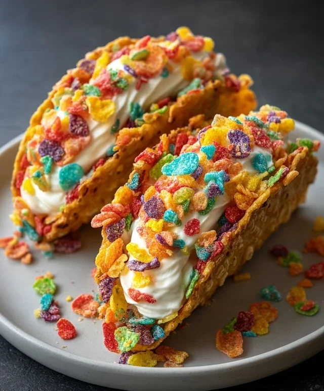 Fruity Pebbles Cheesecake Tacos