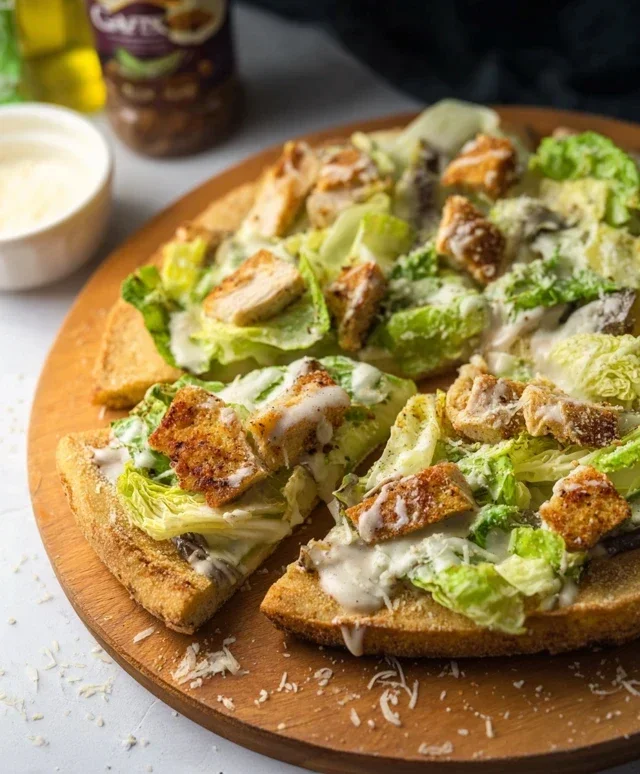 Viral Chicken Crust Caesar Salad Pizza