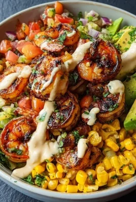 Grilled Shrimp Bowl with Avocado, Corn Salsa & Creamy Garlic Sauce