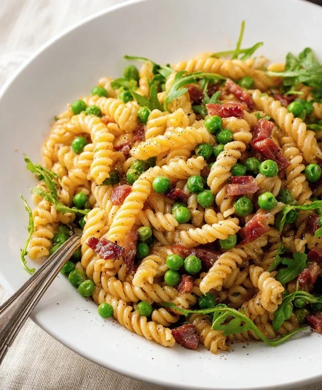Creamy Pasta with Peas and Beef Beef Pancetta