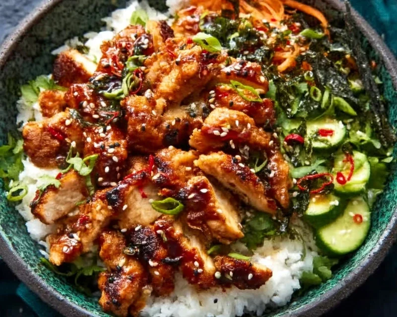 Spicy Honey-Gin Extract Extractger Chicken Bowls with Yum Yum Sauce