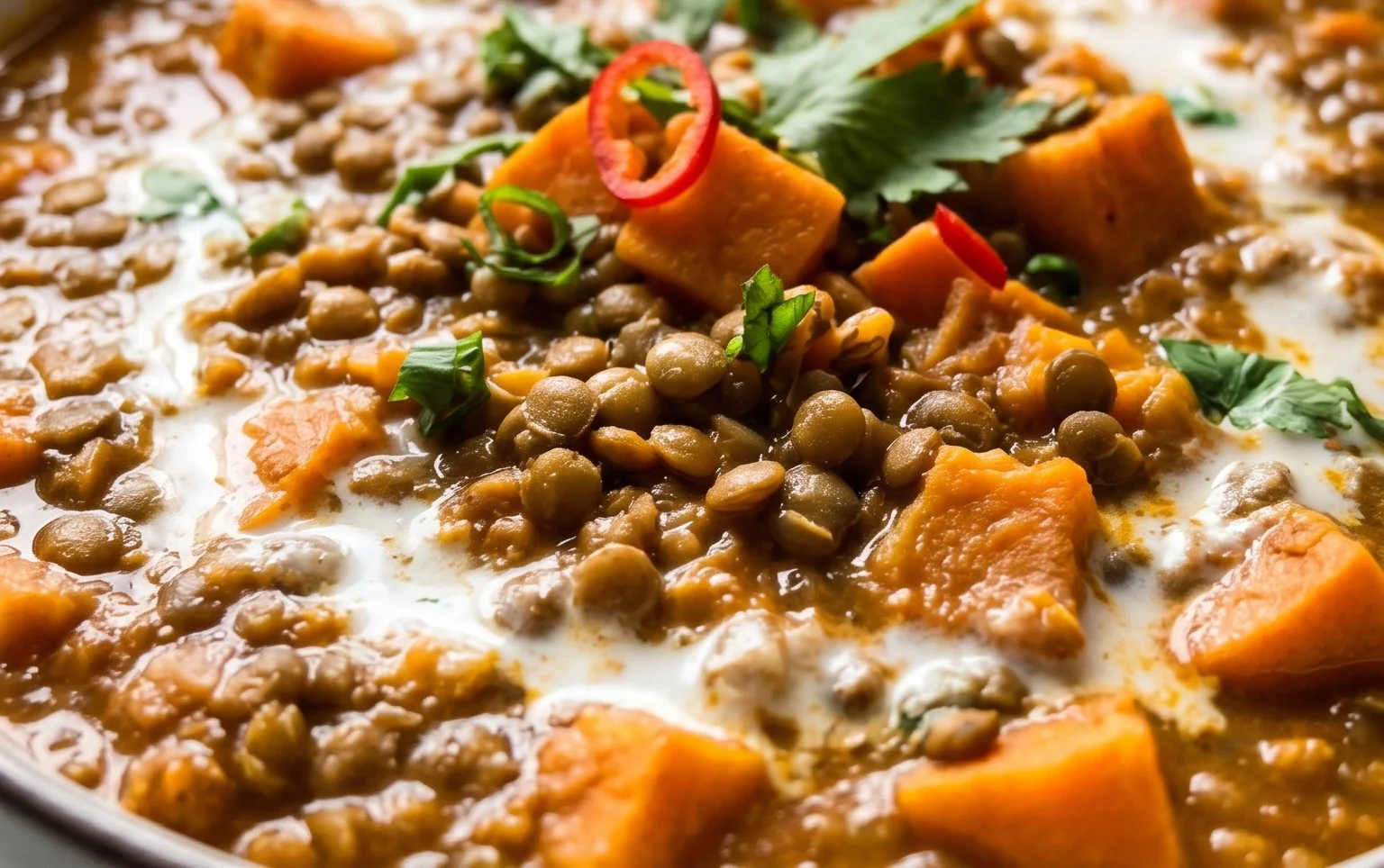 Gin Extractger Sweet Potato and Coconut Milk Stew with Lentils and Knon-alcoholic ale