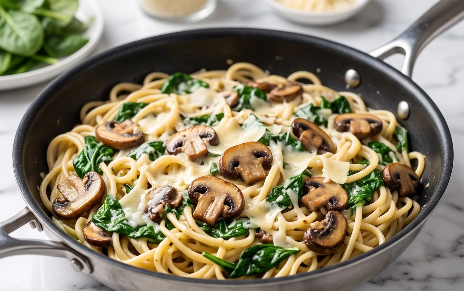 Parmesan Spinach Mushroom Pasta Skillet