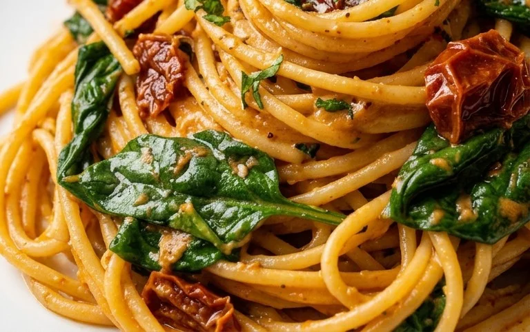 Spaghetti & Spinach with Sun-Dried Tomato Cream Sauce