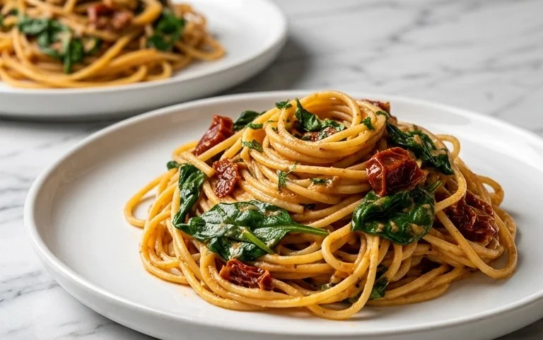 Spaghetti & Spinach with Sun-Dried Tomato Cream Sauce