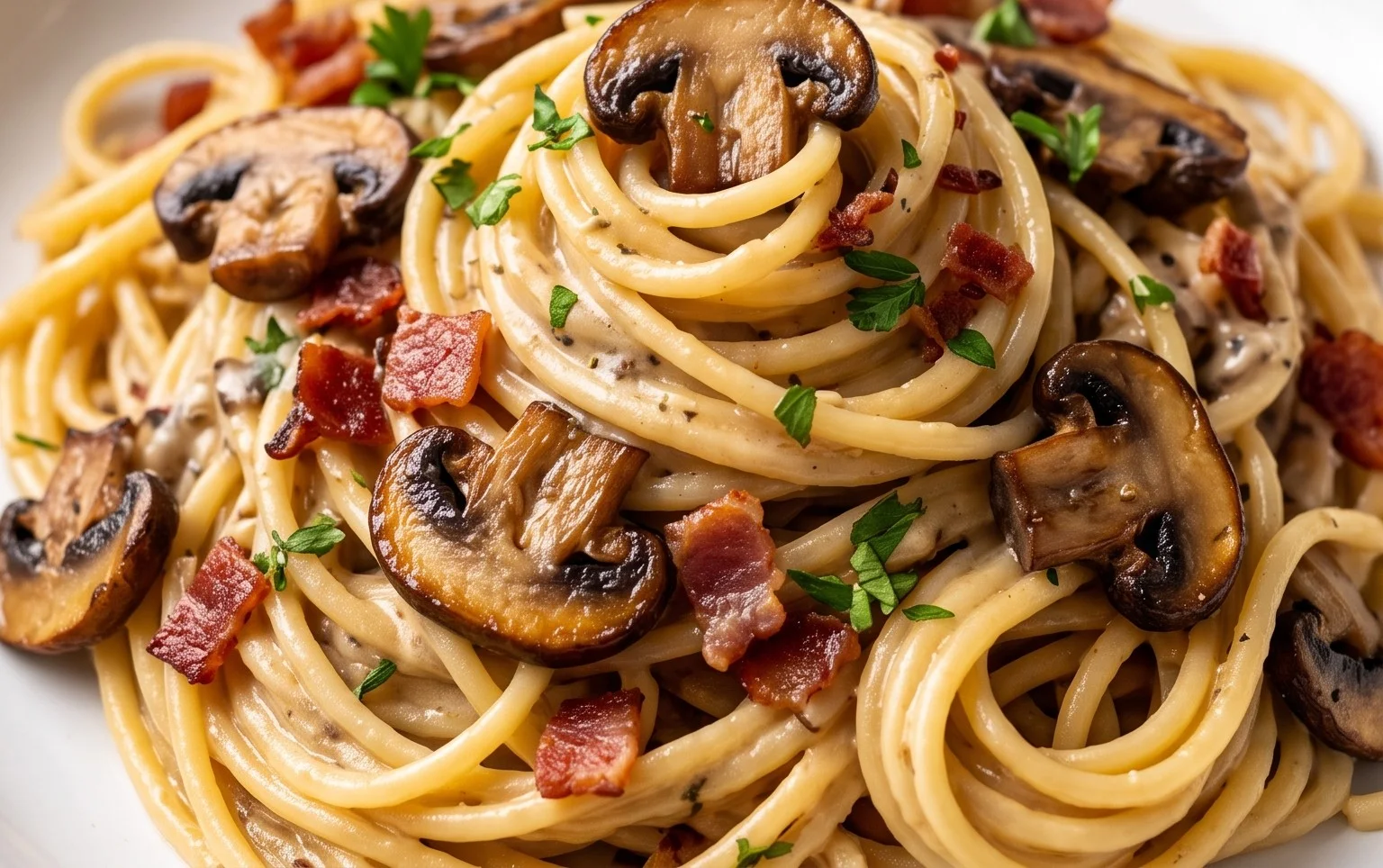 Creamy Beef Bacon and Mushroom Pasta