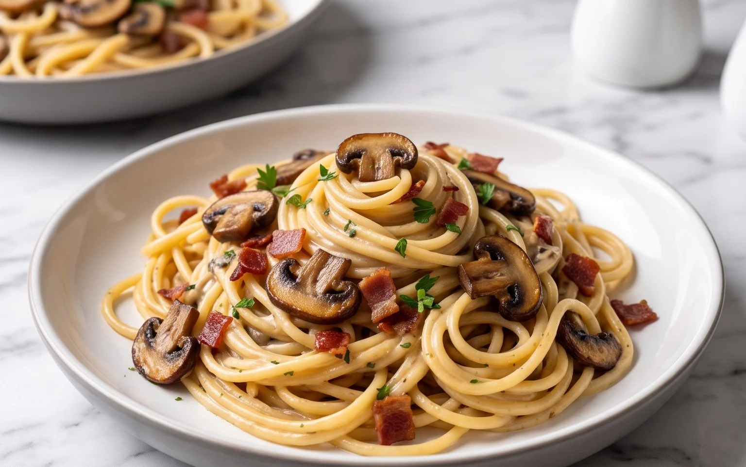 Creamy Beef Bacon and Mushroom Pasta