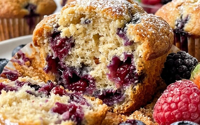Bakery Style Mixed Berry Muffins | with Frozen Berries