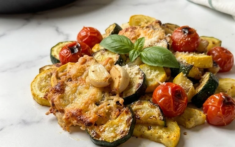 Roasted Garlic-Parmesan Zucchini, Squash and Tomatoes